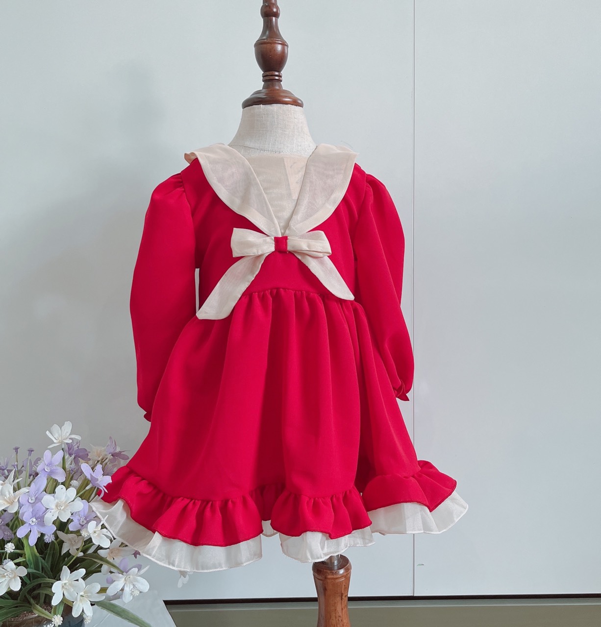 Váy công chúa bé gái - zumikids-váy công chúa đỏ phối be -đầm bé gái