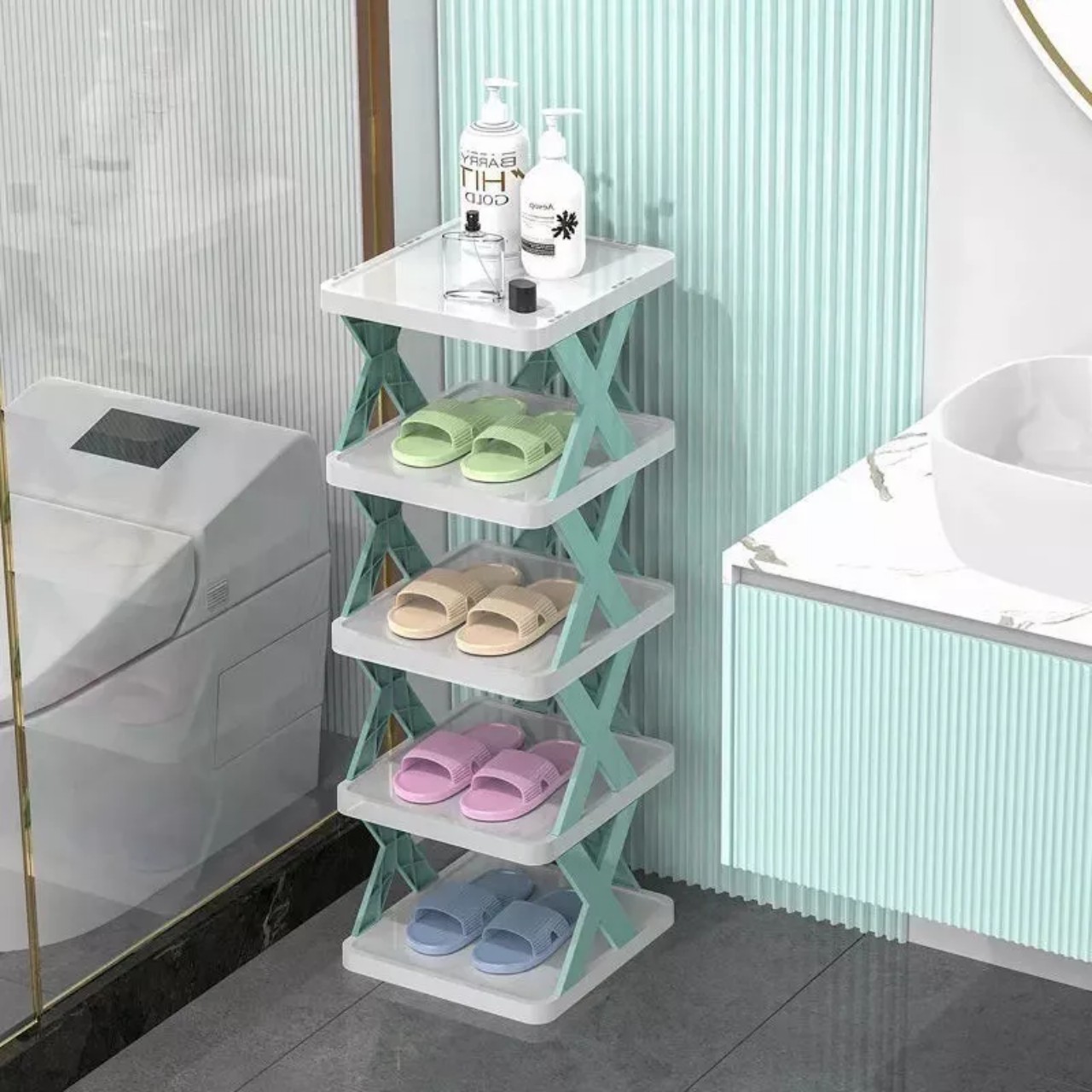 Kệ giày dép nhựa chữ X 5 tầng lắp ráp sắp xếp gọn gàng- Kệ giày dép 5 tầng
