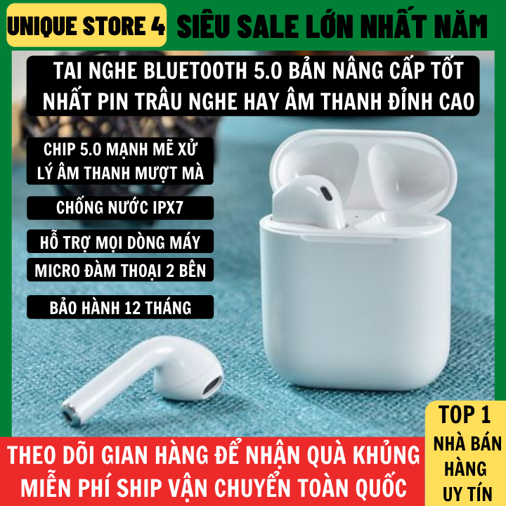 Tai Nghe Bluetooth 5.0 Phiên Bản Pro Nút Cảm Ứng Phiên Bản Mới Hỗ Trợ Mọi Dòng Máy, 2 Tai Tự Kết Nối - Tai Nghe Bluetooth i12 Pin Trâu, Chống Ồn - Tai Nghe Buetooth Mini Chất Lượng Tốt