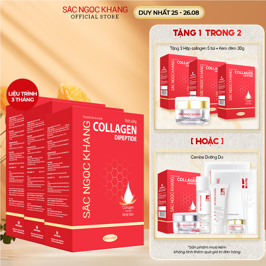 Combo 3 Hộp Nước Uống Đẹp Da Collagen Dipetide Sắc Ngọc Khang 30 túi