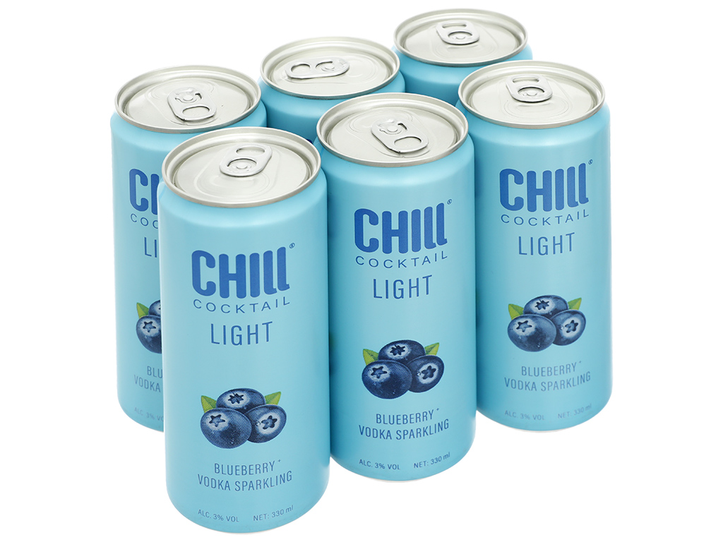 Combo 6 lon nước trái cây lên men chill cocktail blueberry vị việt quất 330ml