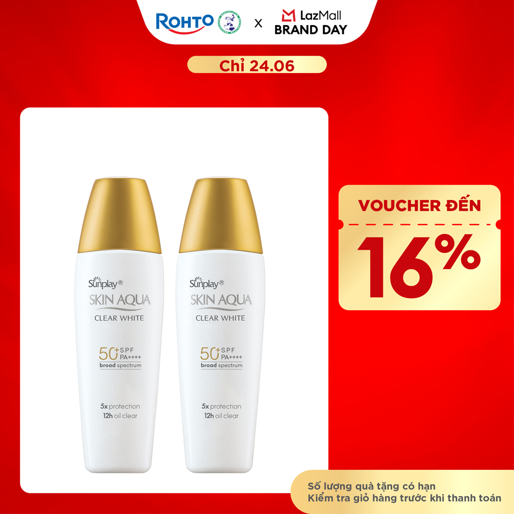 [VB] Bộ 2 Kem chống nắng Skin Aqua dưỡng trắng, kiểm dầu, dùng hàng ngày dạng sữa Sunplay Skin Aqua Clear White Eco Việt Nam SPF50, PA++++ 25g