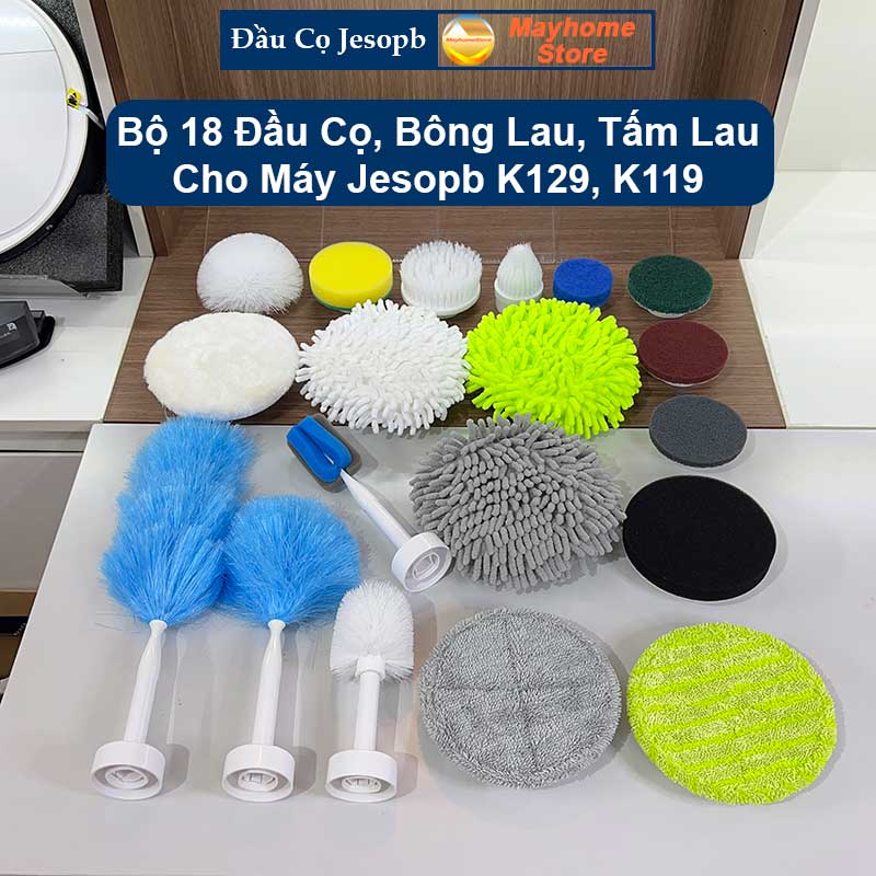 Phụ Kiện 18 Đầu Cọ Lắp Cho Máy cọ chổi cọ điện máy chà bàn chải vệ sinh nhà tắm không dây Jesopb K129 Pin 4000 mAh