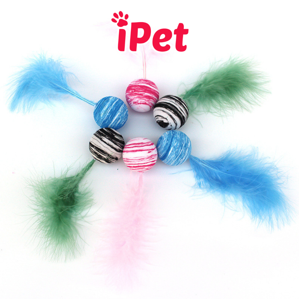 Đồ chơi quả bóng bằng mút lông vũ rằn ri cho mèo vờn vắt cào móng - ipet shop