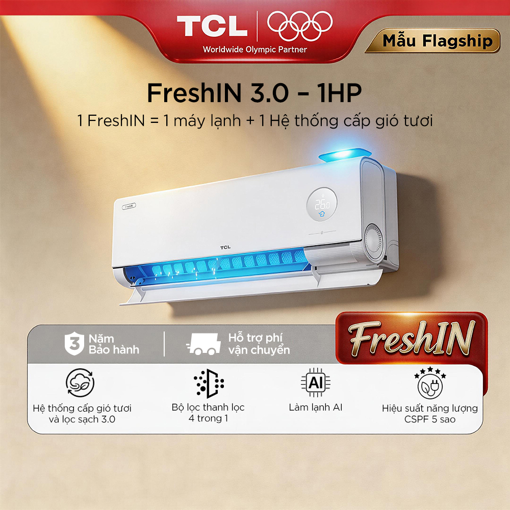 【FREE LẮP ĐẶT CƠ BẢN NỘI THÀNH HCM  HN】【FreshIN 3.0 - CAO CẤP】TCL Máy Lạnh Tích hợp Hệ Thống Cấp Khí Tươi - Smart Inverter Tết Kiệm Điện - 1HP TAC-FR10CSV/P7 - Phiên bản mới 2026