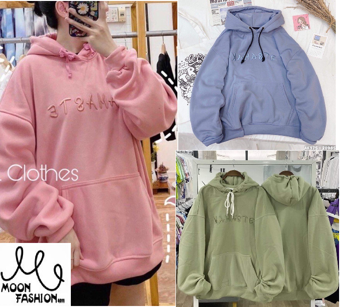 [HCM]Áo khoác nỉ ngoại hoodie thêu chữ NAMASTE phong cách cho nam nữ MH030