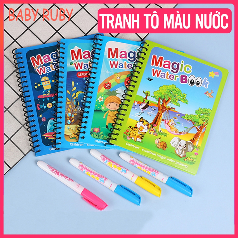 Tranh Tô Màu Nước - Dùng được nhiều lần, sẽ mất màu sau vài phút - tranh tô màu nước thần kỳ, tranh tô màu nước cho bé, sách tô màu nước