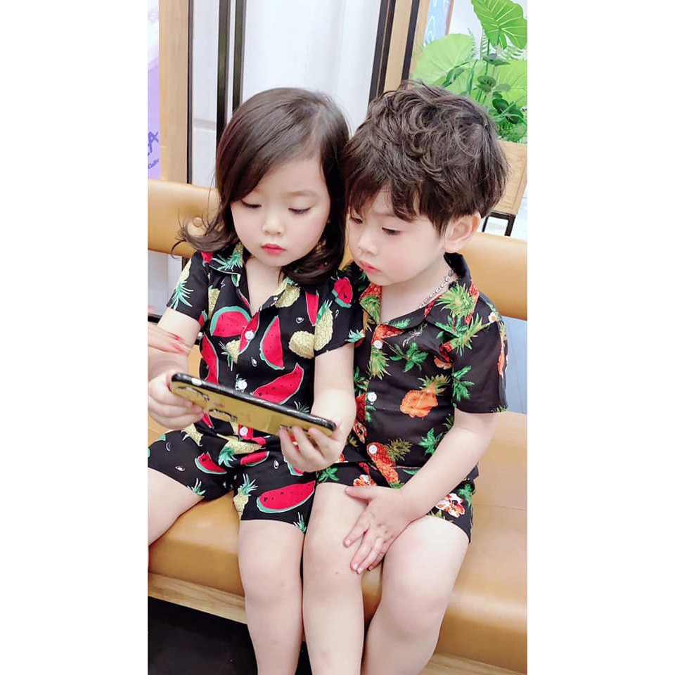 Bộ lanh hoa quả dành cho bé trai,gái size 14 25kg, bộ lanh  pizama