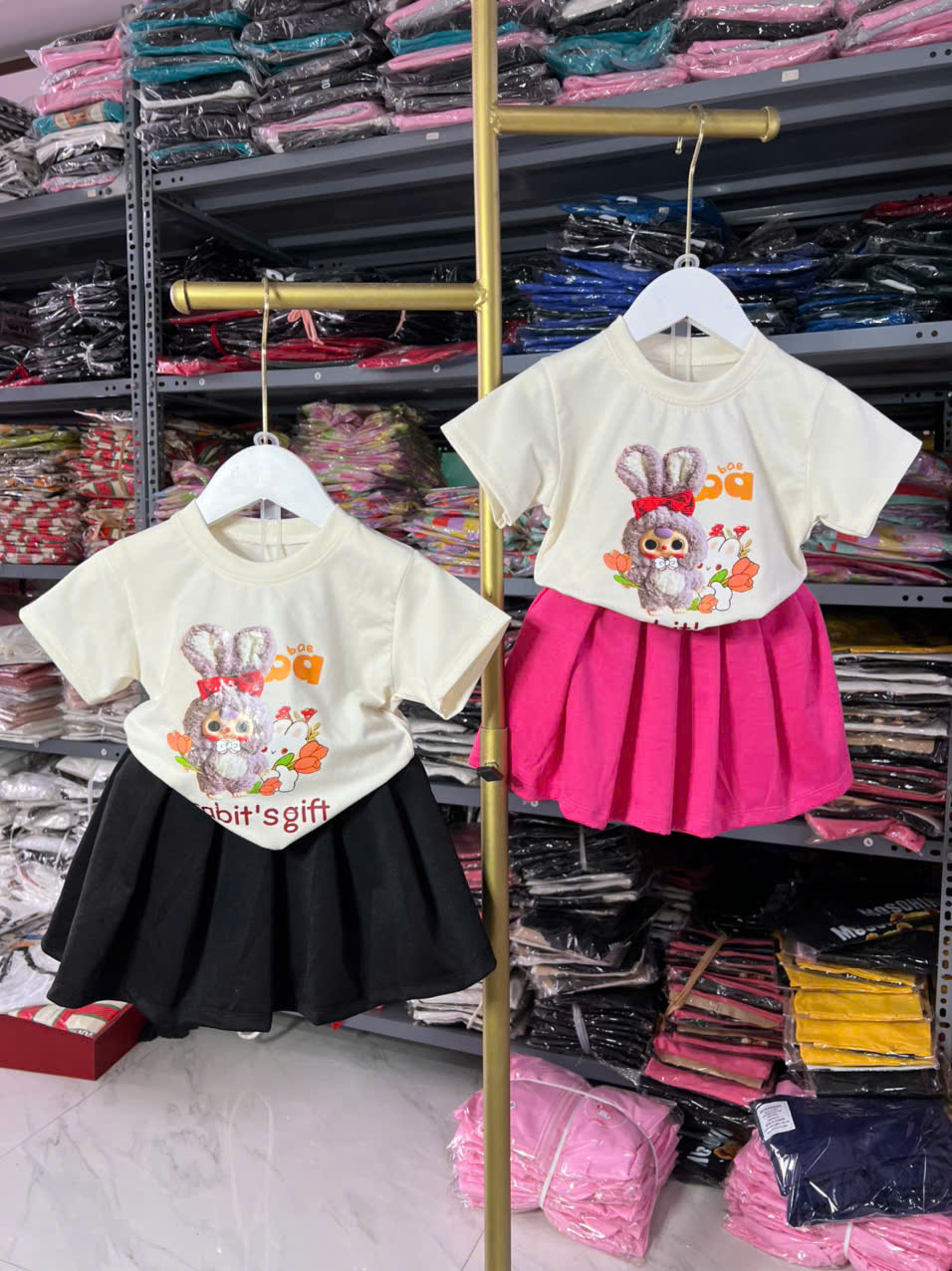COMBO bộ váy thỏ chất vải 4 chiều dành cho bé gái từ 10-30kg