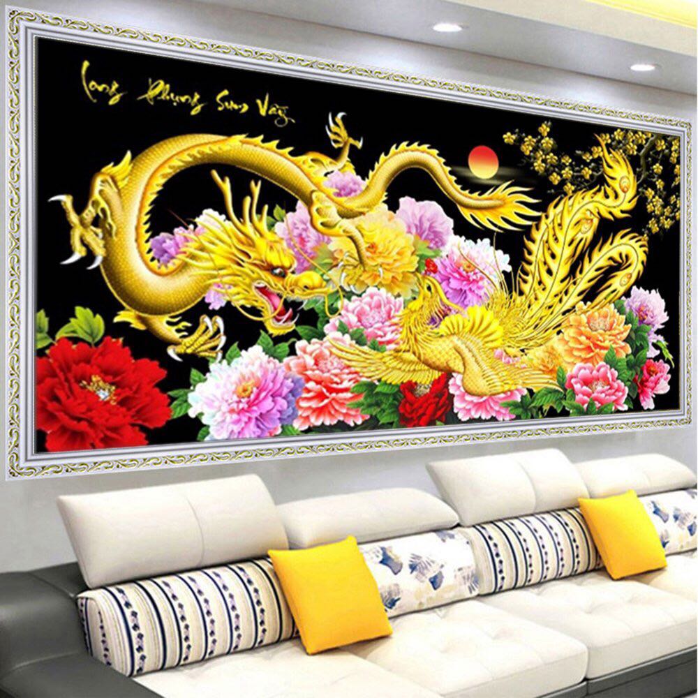 Tranh đính đá Long Phụng Sum Vầy - tranh chưa đính đá