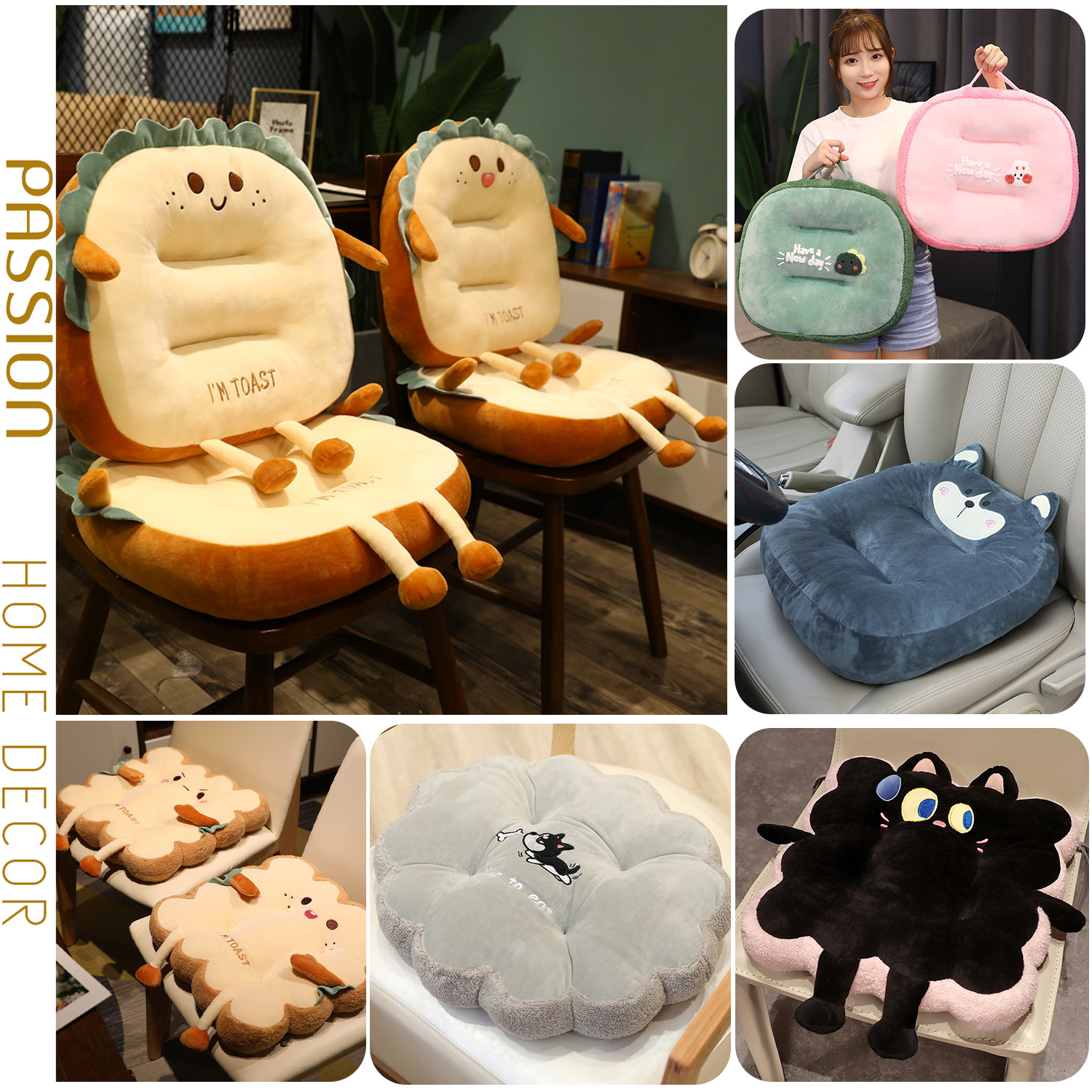 Đệm Ngồi Bệt, Lót Ghế Văn Phòng, Xe Hơi Gấu Bông Nhung Tuyết Dày 10cm Thêu Thỏ Mèo