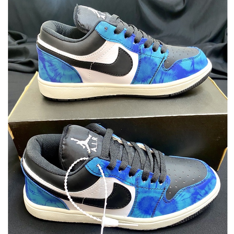 Giày thể thao Jordan cổ thấp xanh loang nước biển, giày sneaker JD1 low Tie Dye nam nữ đầy đủ bill box
