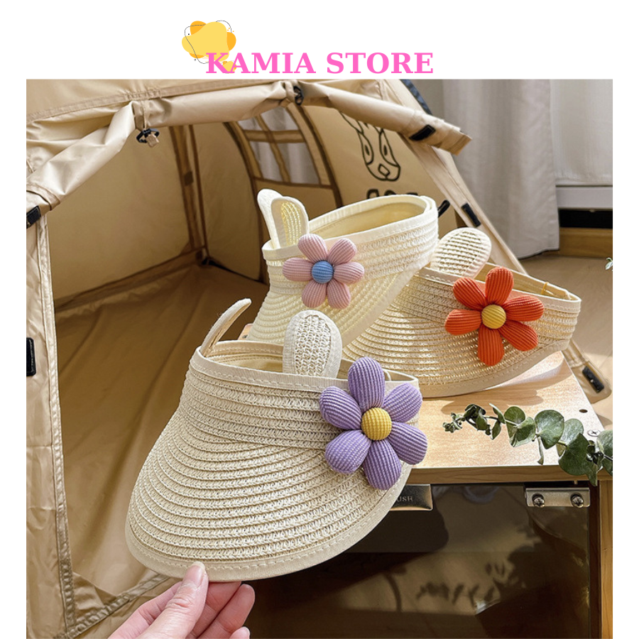 Mũ cho bé gái nón cói đi biển mùa hè gắn hoa Kamia Store