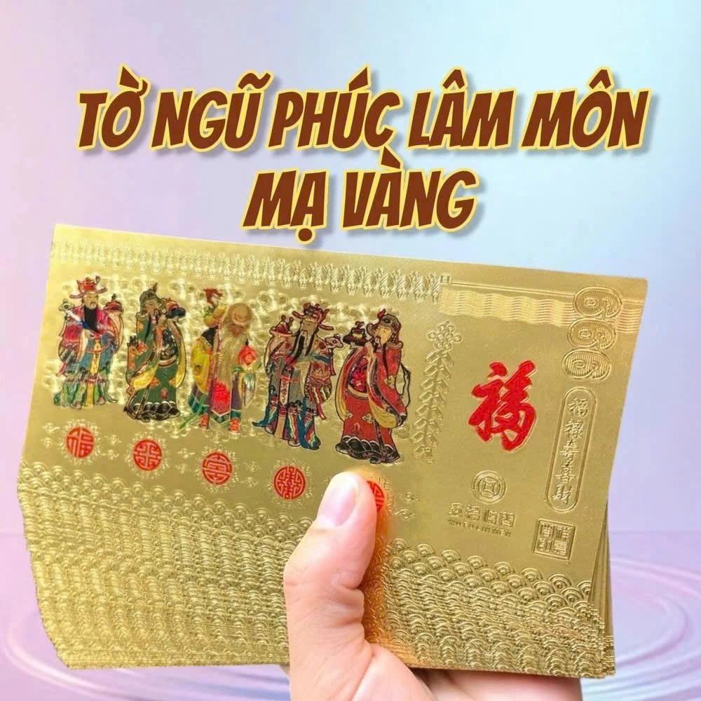 Combo 2 Tờ Tiền Ngũ Phúc Lâm Môn Mạ Vàng Hình Ngũ Lộ Thần Tài Phong Thủy