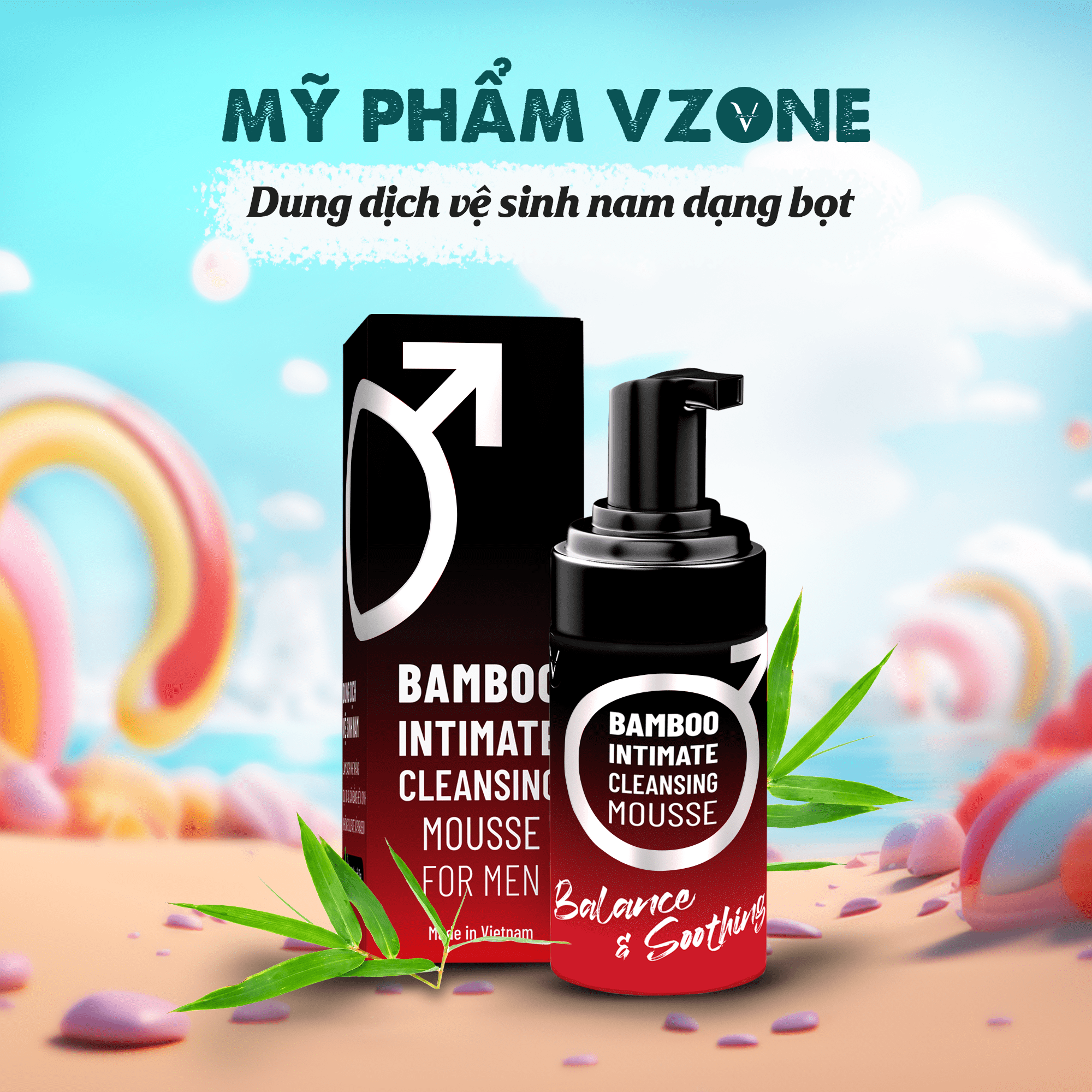 Dung dịch vệ sinh nam giới tạo bọt VGem Bamboo chiết xuất than tre kháng khuẩn 100ml