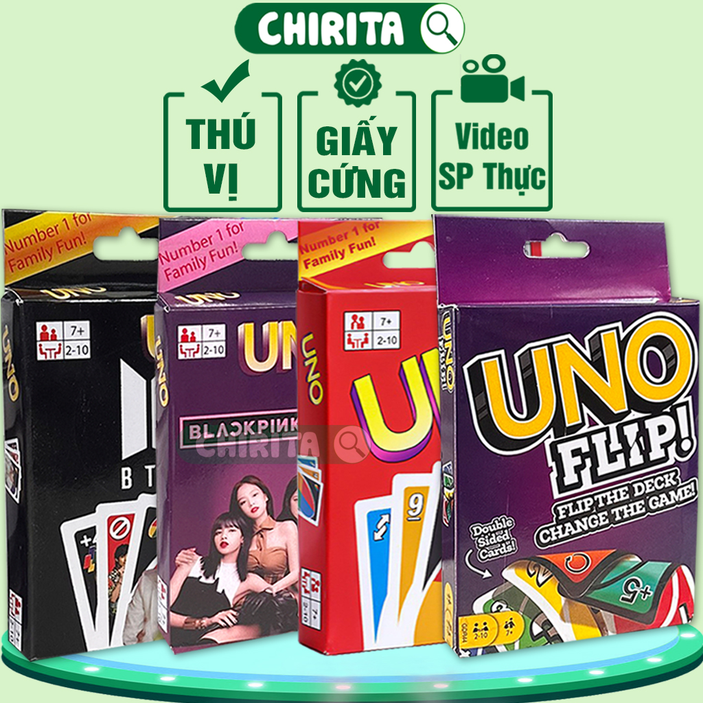 Bài uno blackpink, bts, flip boardgame cơ bản và mở rộng - bài uno giá rẻ boardgame, thẻ bài bằng giấy cao cấp, đồ chơi trẻ em trò chơi giải trí chirita