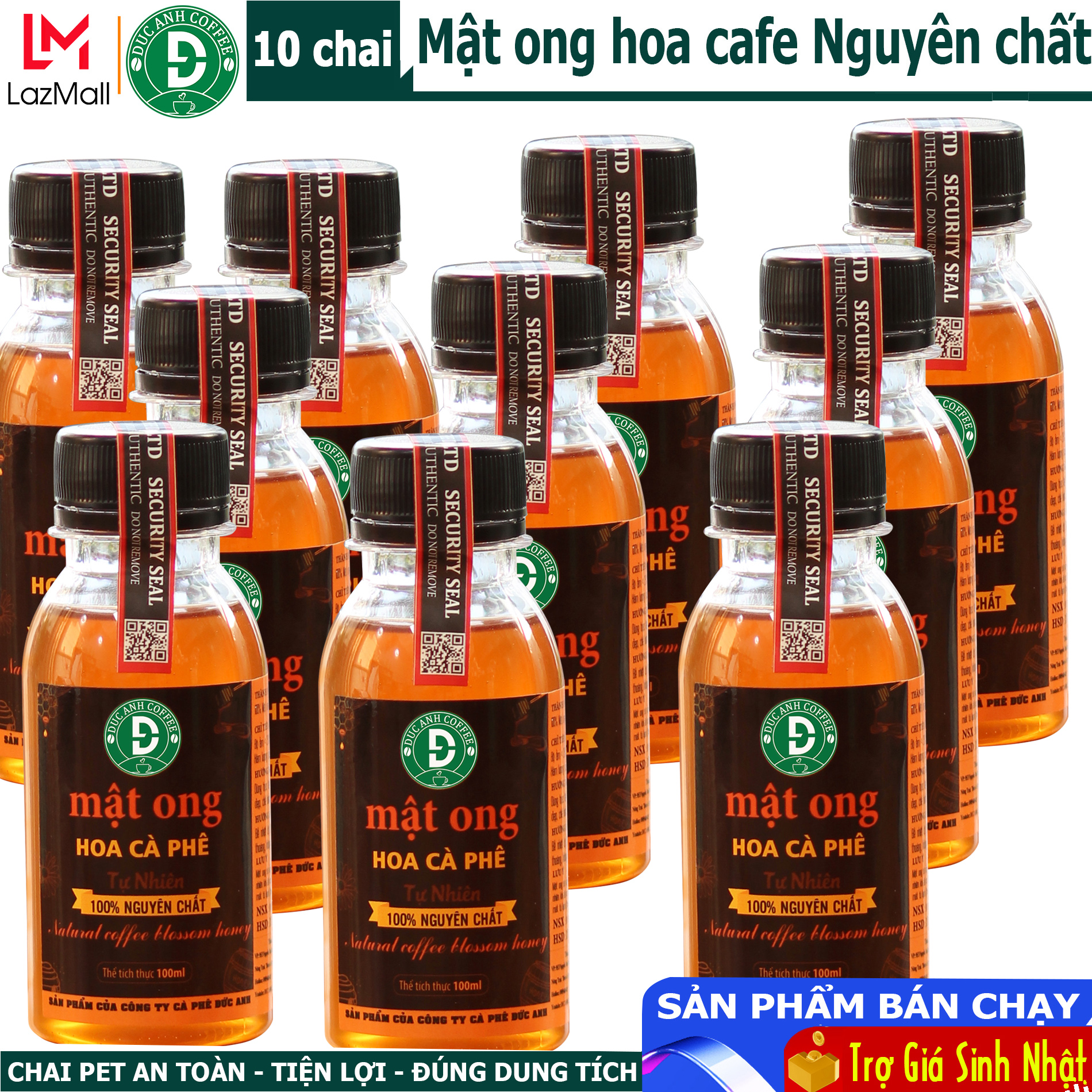 [combo] 10 Chai 100ML Mật ong nguyên chất hoa, chai Nhỏ tiện dụng thương hiệu DUC ANH COFFEE của công ty cà phê Đức Anh - Mat ong Duc Anh