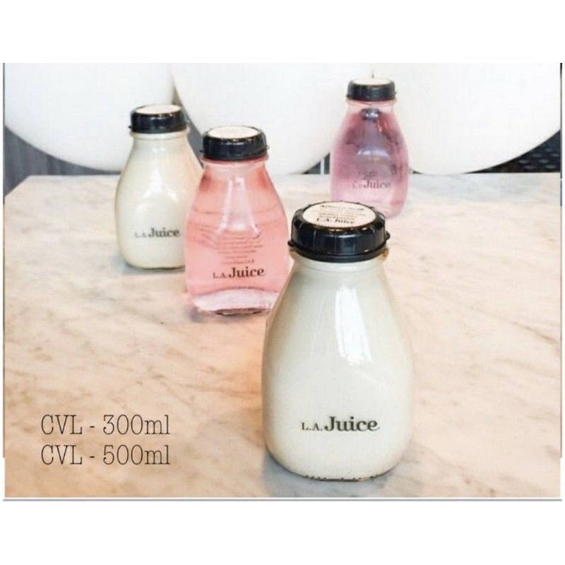 Combo 6 chai vuông thủy tinh nắp nhựa dáng lùn 300ml đựng sinh tố, nước ép