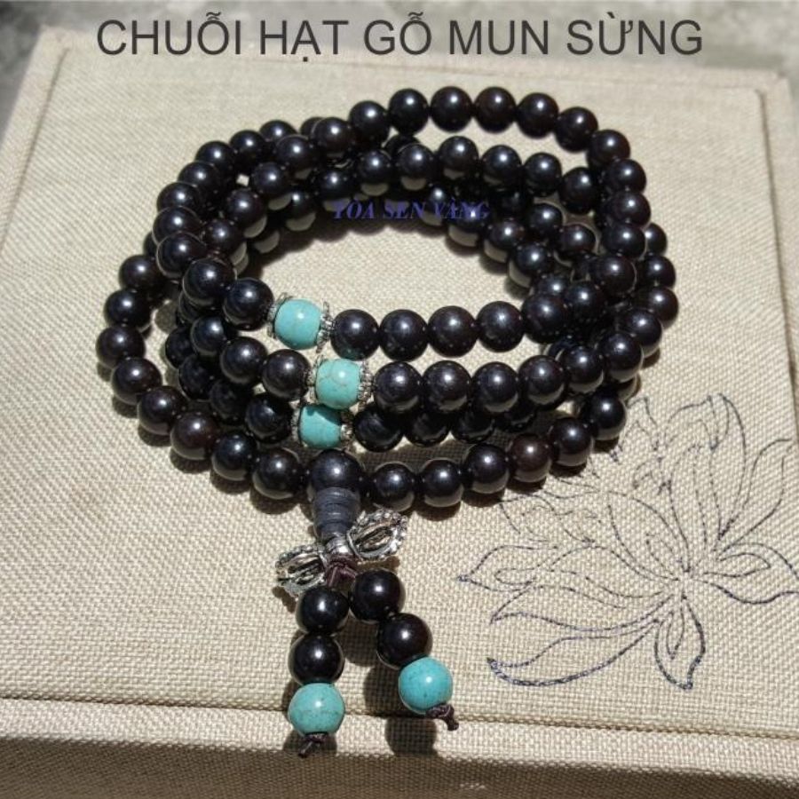 [HCM]Vòng đeo tay gỗ mun sừng 108 hạt - Dùng để quấn đeo cổ tay nhiều vòng