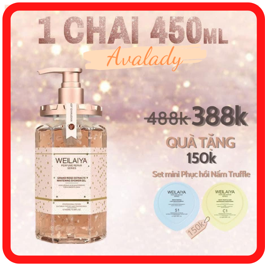 [Giảm 100k, tặng quà 150k, Hàng Chính Hãng] Sữa Tắm Trắng Da Cánh Hoa Hồng Damask Weilaiya Lưu Hương Thơm Lâu Toàn Thân, cấp ẩm, ngọt ngào gợi cảm, sạch nhờn, sạch mụn lưng và ngực