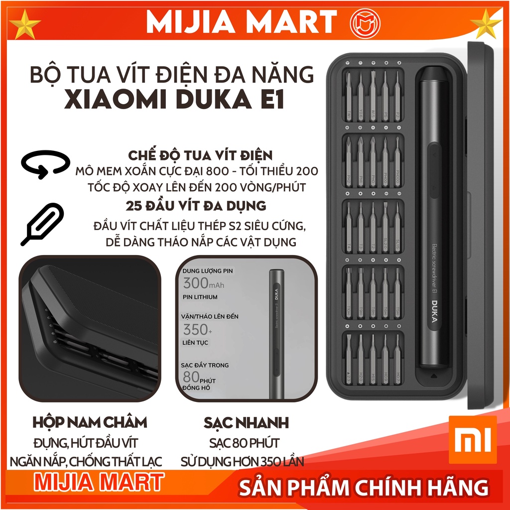 Bộ tua vít đa năng Xiaomi Duka E1, tô vít điện đa năng 25 đầu vít, chất liệu đầu vít thép s2 siêu cứng
