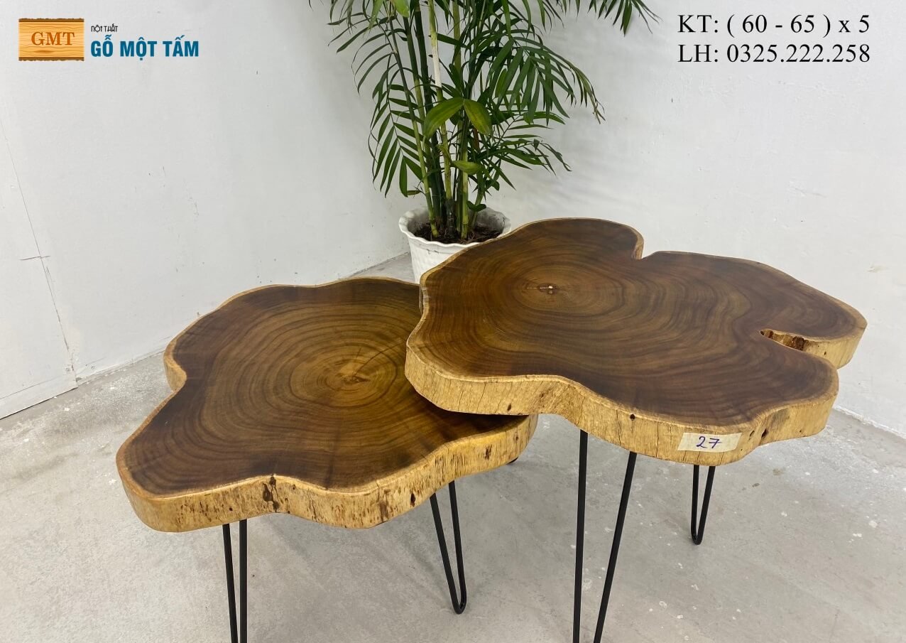 Mặt Bàn Tròn Gỗ Tràm Vàng, Bàn Cafe Gỗ Tự Nhiên, Bàn Sofa Gỗ Tràm, Bàn Sân Vườn Gỗ Tự Nhiên Rộng 65cm Dày 5cm
