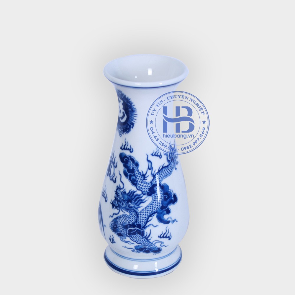 Lọ hoa thờ men lam bát tráng hoạ tiết long phụng