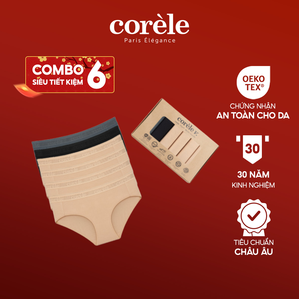 [COMBO 6 QUẦN LÓT NỮ SIÊU HỜI] Corèle vải sợi tre cạp vừa chuẩn an toàn quốc tế OEKO-TEX từ Corèle Pháp - 02138A