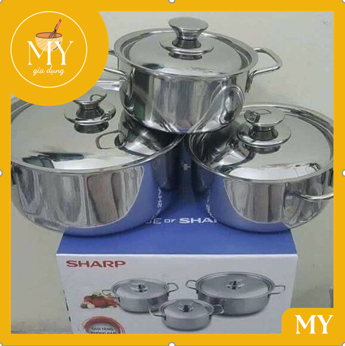Bộ 3 Nồi inox Sharp - Nồi inox dùng được bếp ga bếp hồng ngoại