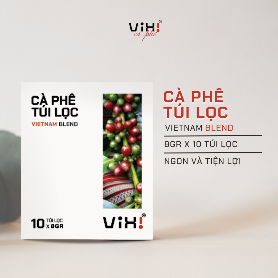 Vixi - Cà phê Blend nguyên chất rang mộc - Túi lọc 8gr x 10 - 80gr/hộp