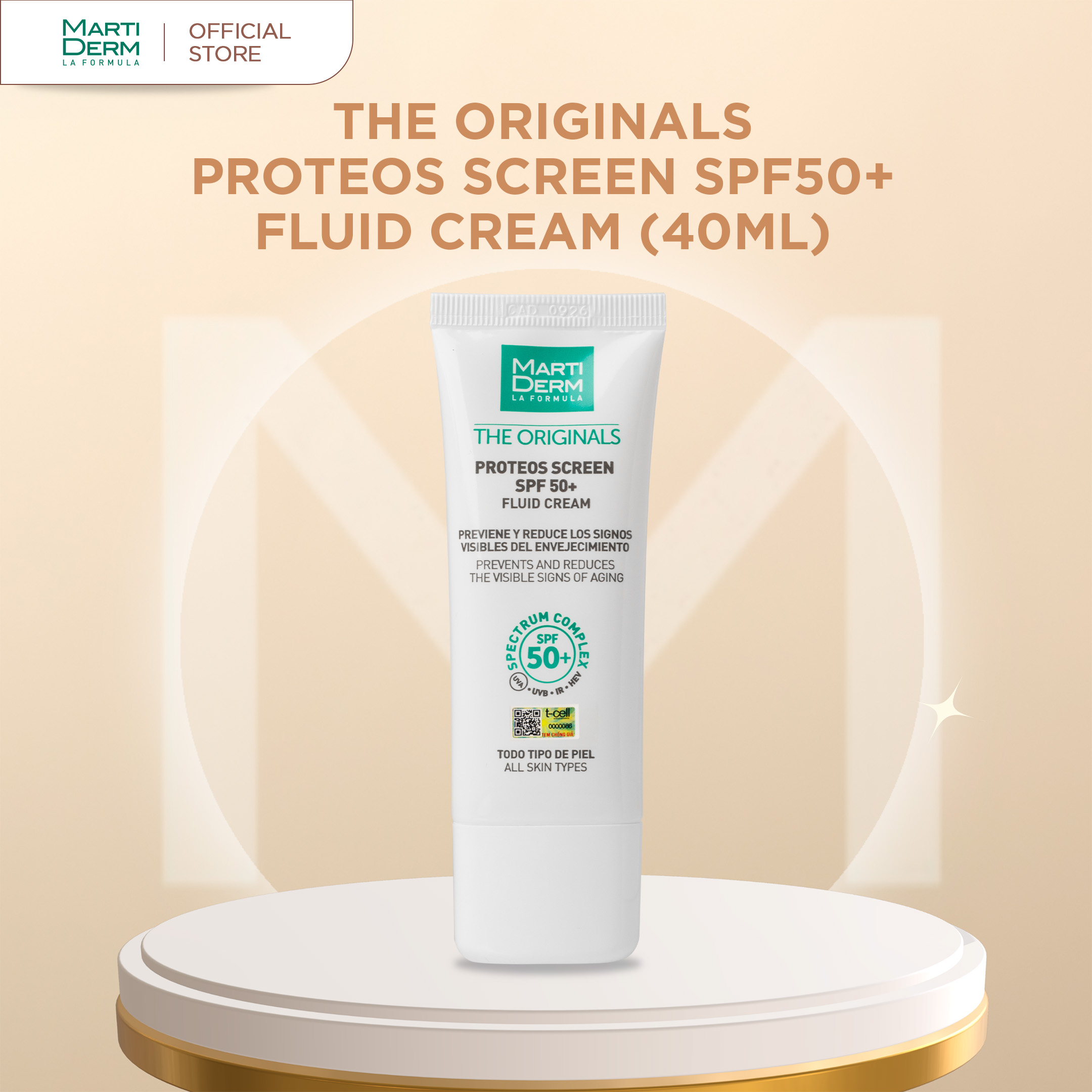 Comprehensive Broad Spectrum Sunscreen Prevents Aging, Prevents Melasma Recurrence - Martiderm the Originals Proteos Screen Spf50+ Fluid Cream