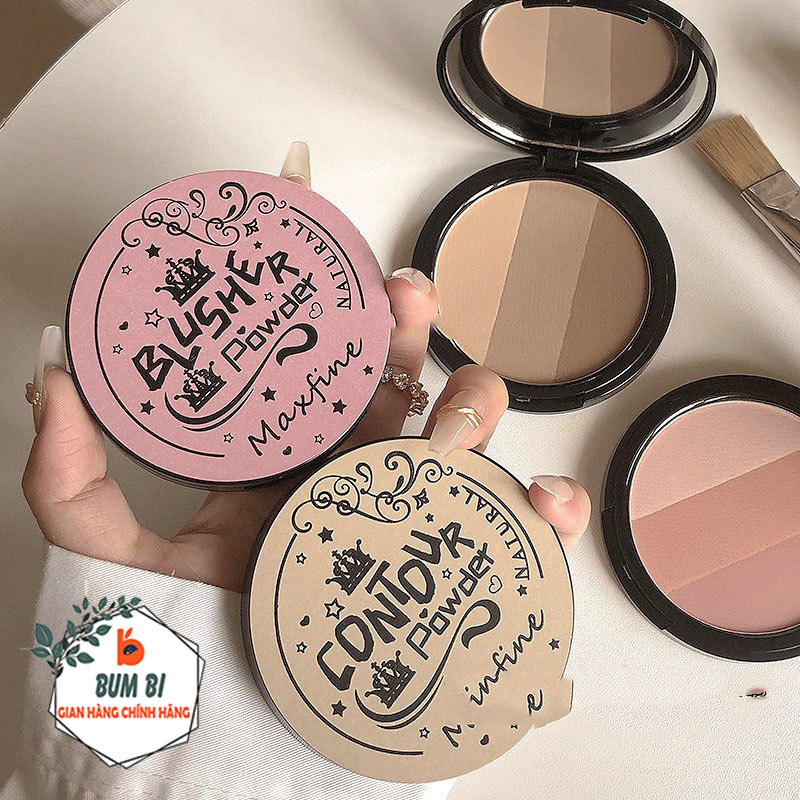 Phấn má hồng highlight bắt sáng Maxfine hạt phấn mịn dễ tán, Phấn bắt sáng highlight tạo khối 3 màu Maxfine nhũ lì - BUMSTORE