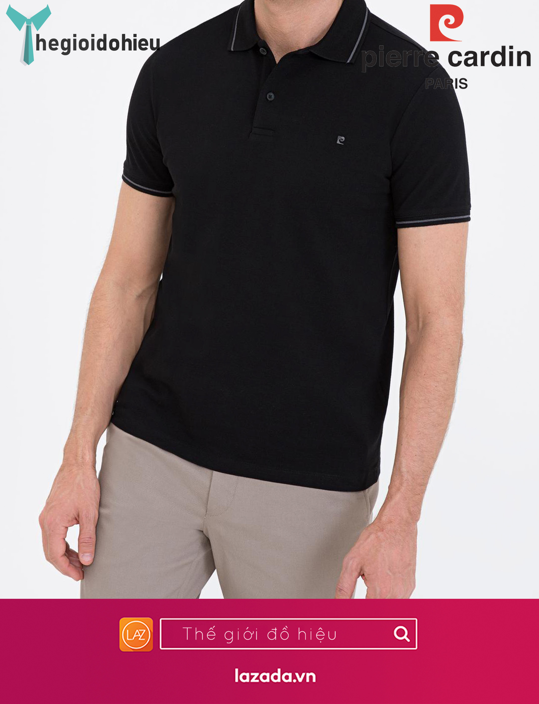 (New Arrival) Áo thun nam Pierre Cardin PCPolo154 (Đen cổ sọc) - Hàng nhập khẩu - Không túi