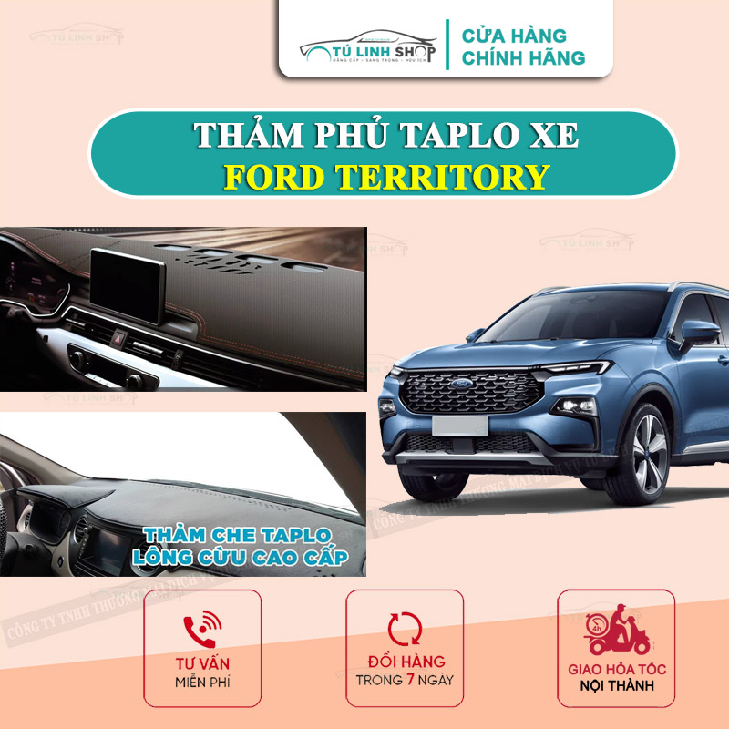 Thảm taplo cho FORD TERRITORY chính hãng MINCAR hoặc bằng lông Cừu 3 lớp và Da Cacbon