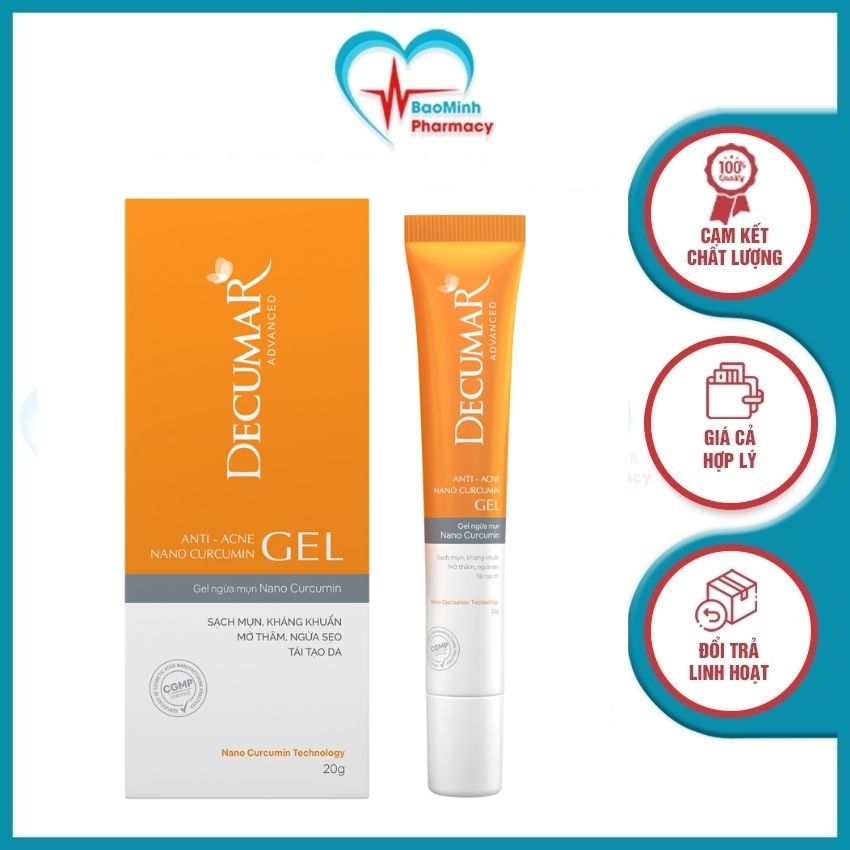Gel ngừa mụn Nano Nghệ Decumar Advanced 20gr hoàn toàn mới hiệu quả gấp 7500 so với Nghệ thường