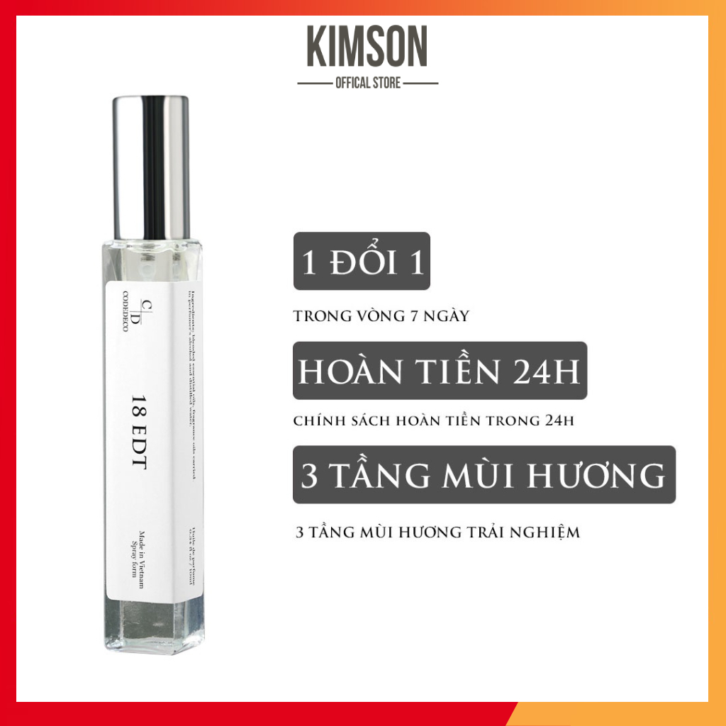 Tinh dầu nước hoa codedeco 18 edt 10ml, nam tính, tươi mát