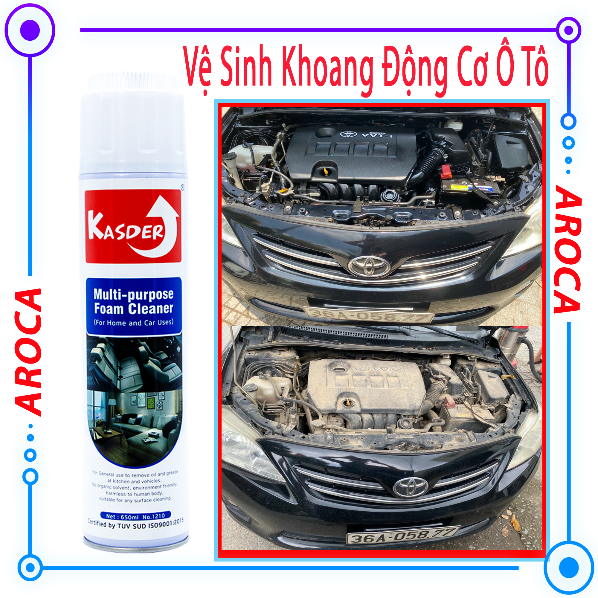 [ Siêu Sạch ] Chai xịt vệ sinh,làm sạch động cơ ô tô - Chất tẩy rửa khoang máy động cơ xe - dung dịch vệ sinh khoang máy động cơ xe Engine Clean 650ml AROCA Nhập Khẩu