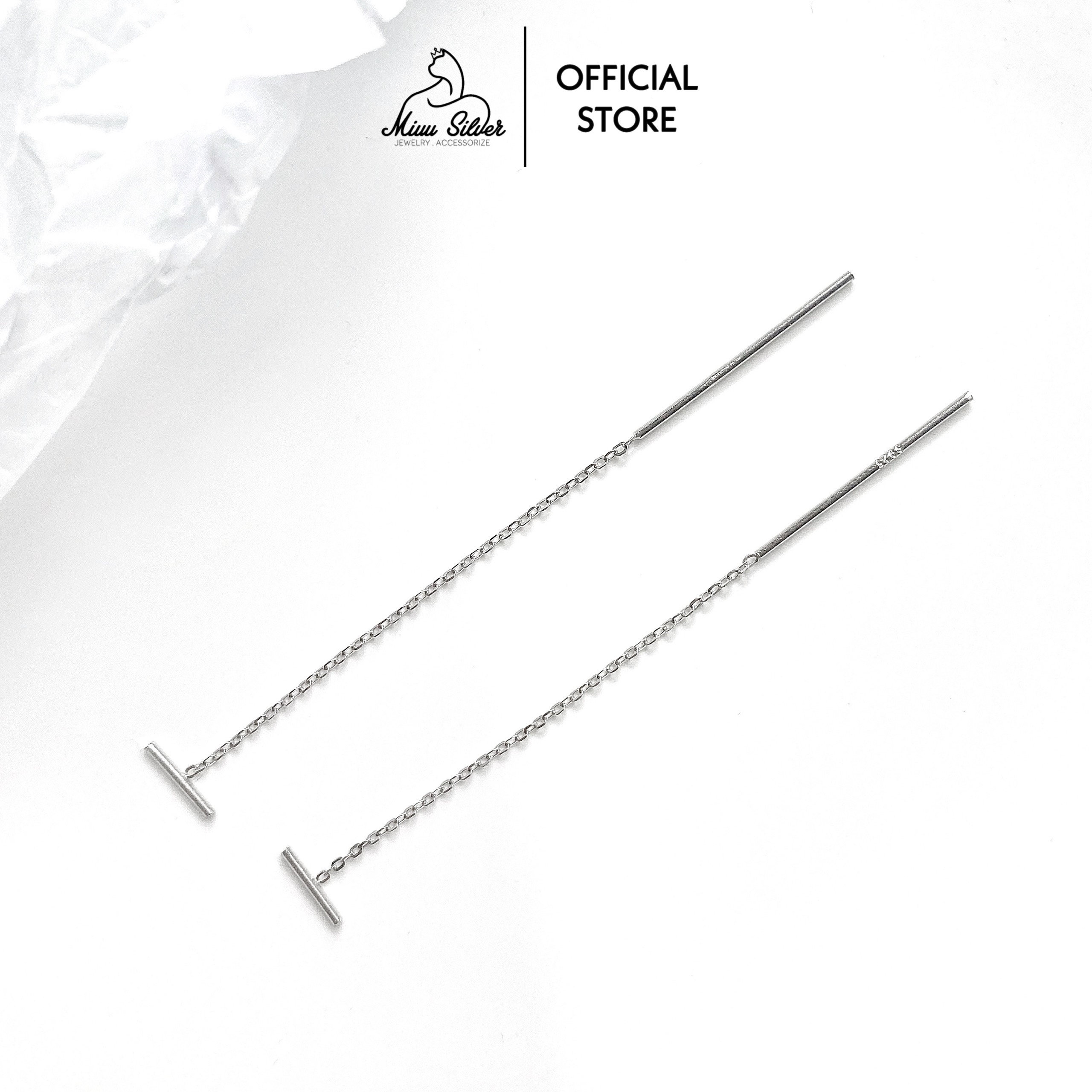 Bông tai bạc nữ dáng dài Miuu Silver 1D Line