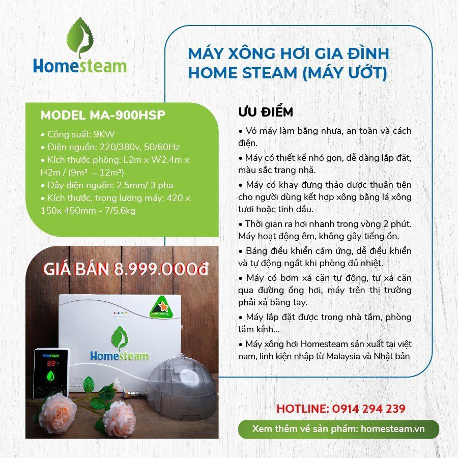 Máy xông hơi gia đình HomeSteam Model: MA – 900HS Điện nguồn : 220-50/60Hz