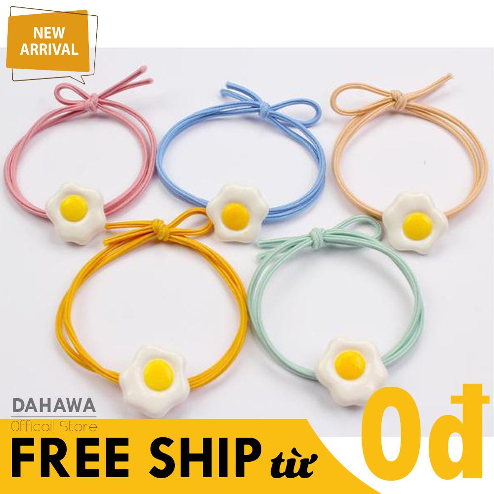 Combo 2 Dây Chun Buộc Tóc Co Dãn Dành Cho Bạn Gái, Gắn Họa Tiết Hình Trứng Ốp La Siêu Cute, Phong Cách Hàn Quốc Cực Dễ Thương DB2