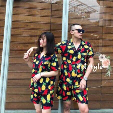 Bộ pizama hoa quả đi biển cho nam, nữ
