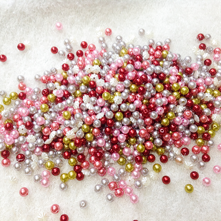 Gói 100 hạt cườm nhựa ngọc trai 6mm bóng đẹp trộn mix hạt cườm nhựa ancrylic nhiều màu làm vòng tay trang sức trang trí handmade