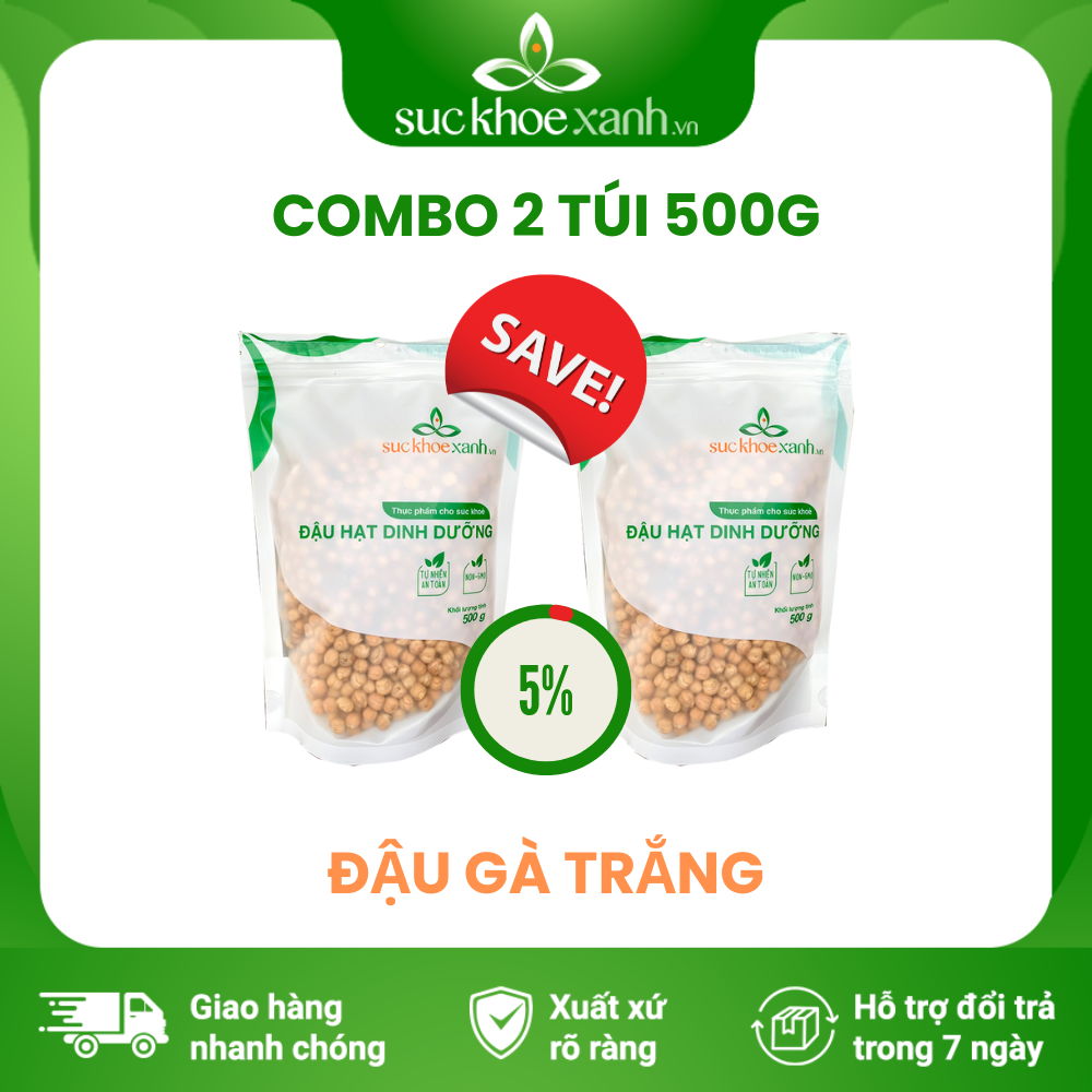 Combo 2 túi đậu gà trắng Sức Khỏe Xanh - 500g/túi - Nhập khẩu Canada chính hãng