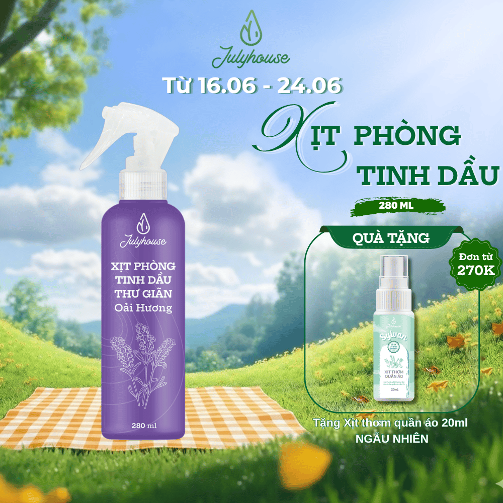 Xịt phòng ngủ tinh dầu Oải Hương Julyhouse 280ml làm thơm cấp tốc không gian, khử mùi ẩm mốc hiệu quả