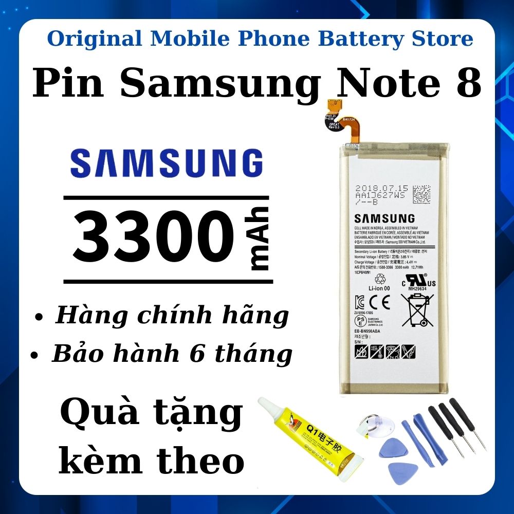 Pin Samsung Note 8 ZIN hãng,Tặng kèm bộ mở máy, seal dán pin và seal lưng, Dung lượng 3300mAh, Pin nguyên bản, bảo hành 6 tháng,