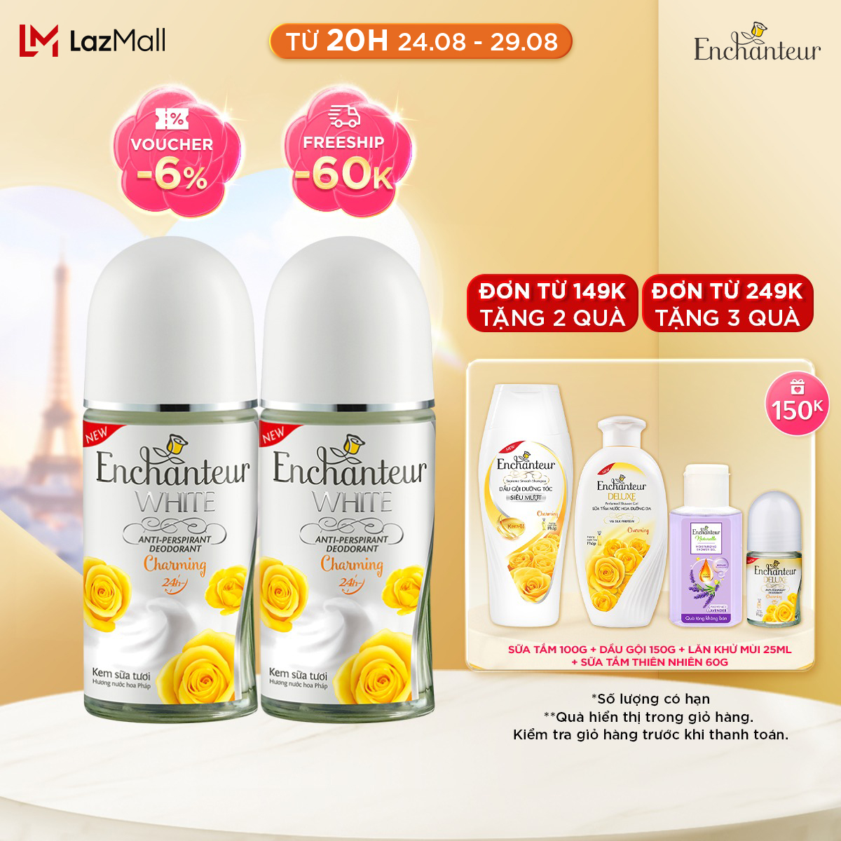 Combo 2 Lăn khử mùi trắng da Enchanteur Charming 50ml/Chai