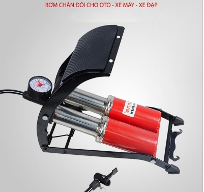Bơm Đạp Chân Đôi - Máy bơm lốp xe 2 ống hơi - Bơm lốp ô tô - Bơm hơi xe máy mini - Ống bơm đạp chân tiện lợi