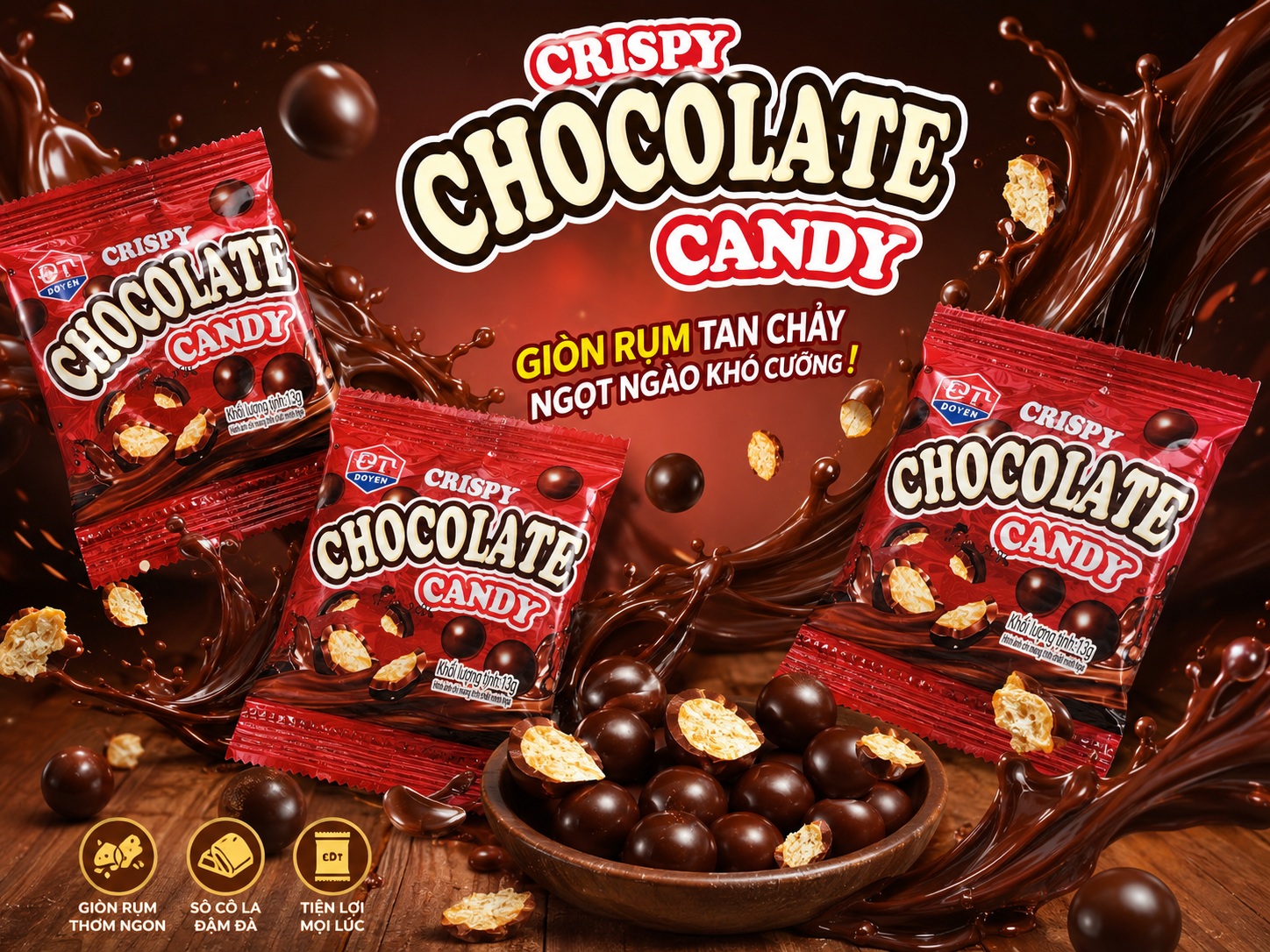5 gói kẹo socola bánh crispy 13g