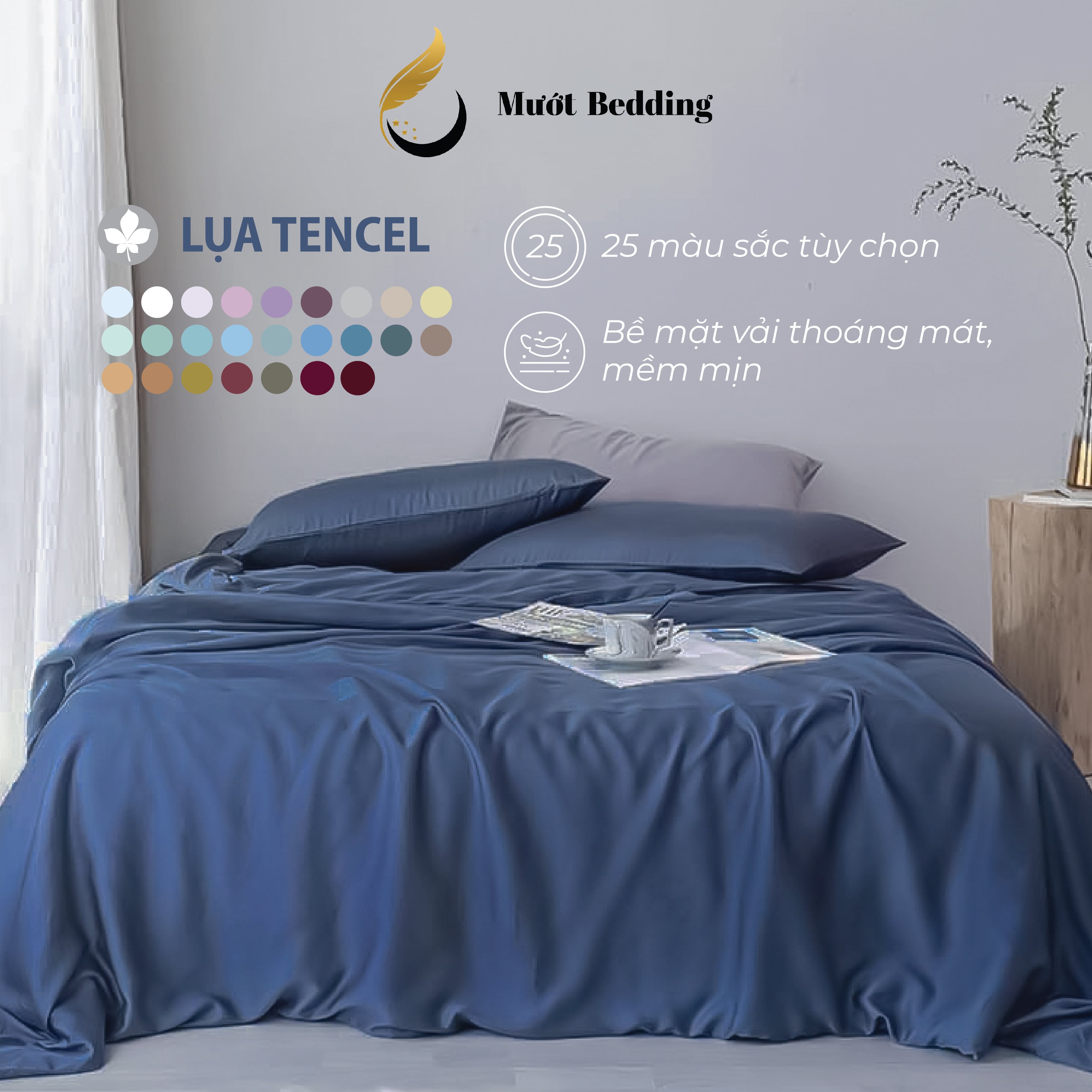 Ga giường/Drap lẻ Tencel 1m6x2m trơn màu cao cấp Mướt Bedding mát, mềm mịn, drap bọc chun