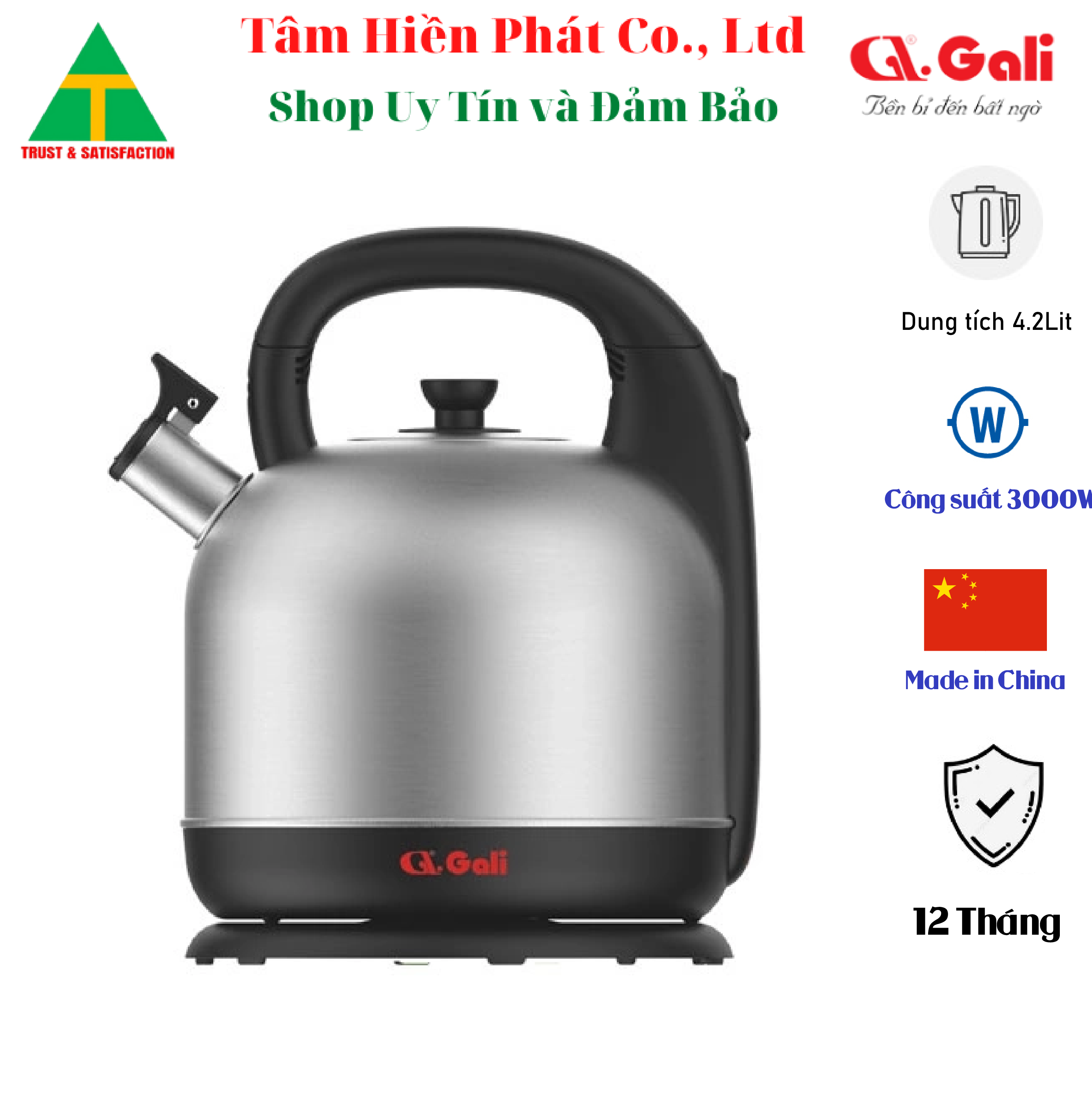 Ấm đun nước 4.2 lít gali gl-0042a | gl-0050 - hàng chính hãng - bảo hành 12 tháng